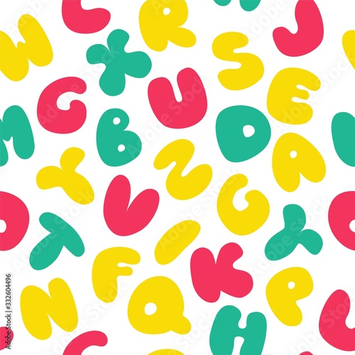 Kids alphabet pattern. A set of chubby letters for children s books, coloring books, postcards, banners. Vector