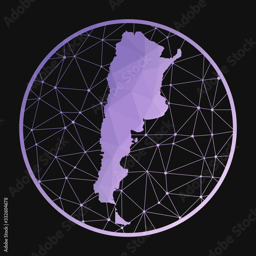 Argentina icon. Vector polygonal map of the country. Argentina icon in geometric style. The country map with purple low poly gradient on dark background.