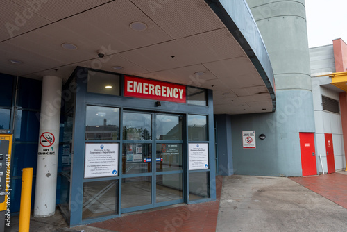 prince of wales hospital adult emergency entrance door syney australia , march 23 , 2020 photo