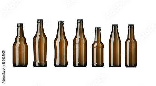 Vector of a range of various shaped amber glass beer bottles