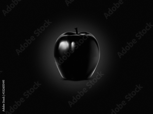 Black apple on a black texture background