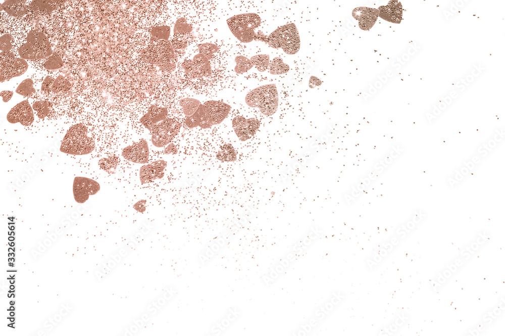 Rose gold glitter hearts on white background for your design Stock ...