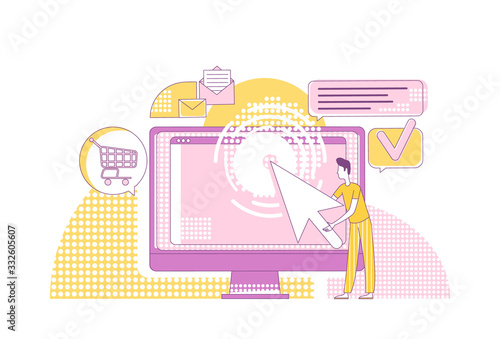 PPC marketing thin line concept vector illustration. Computer user 2D cartoon character for web design. Modern internet promotion strategy, pay per click advertising, SEM method creative idea