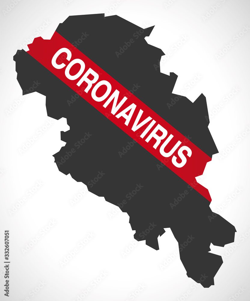Oppland NORWAY county map with Coronavirus warning illustration