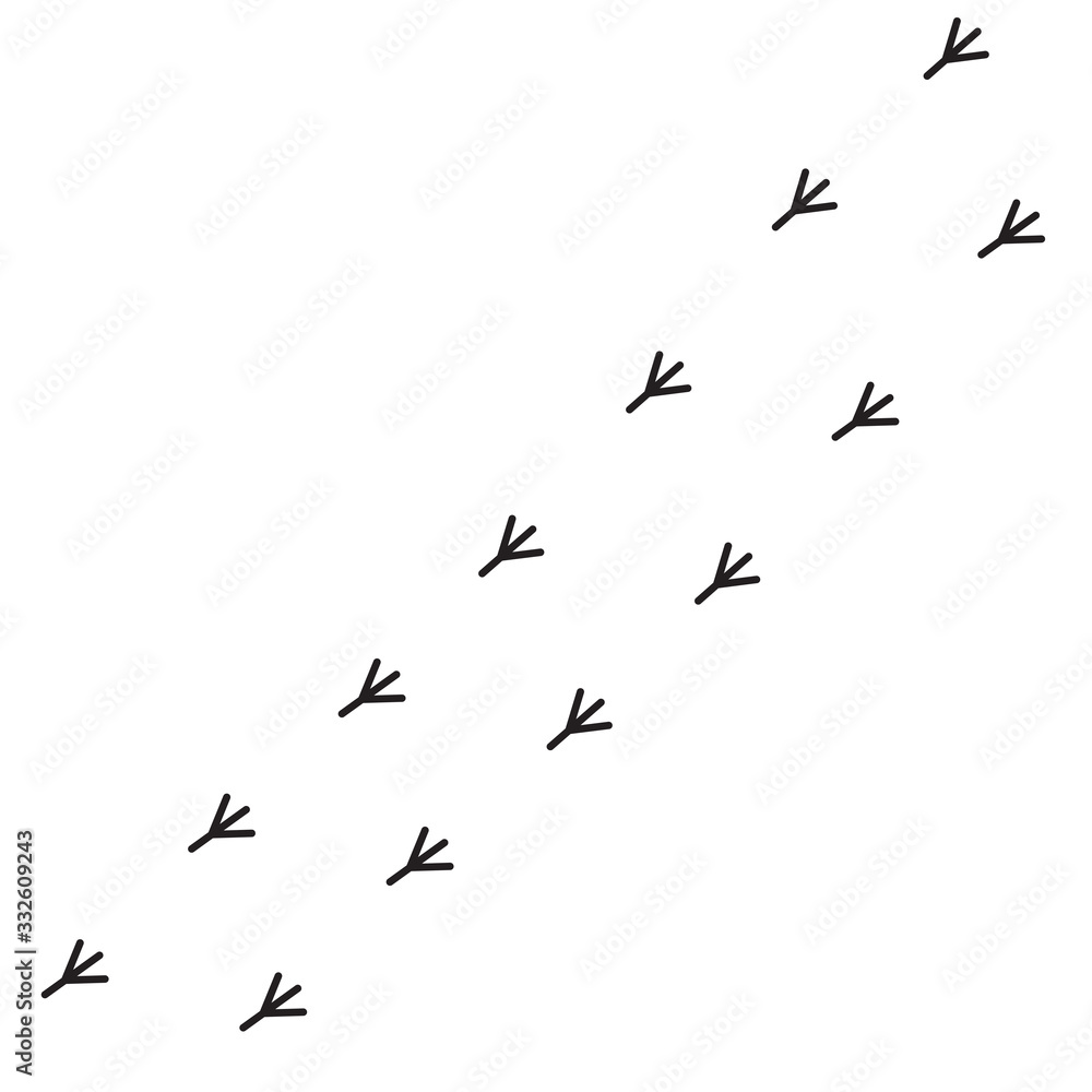 Bird feet toe trail trace track sign symbol. Animal footprint set. Black color silhouette. Cute cartoon kawaii decoration element. Flat design. White background. Isolated. Bird feet toe trail trace track sign symbol. Animal footprint set. Black color silhouette. Cute cartoon kawaii decoration element. Flat design. White background. Isolated.