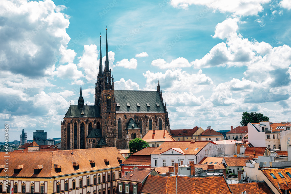 St. Peter and Paul's Cathedral and cityscape from Old Town Hall tower in Brno, Czech Republic
