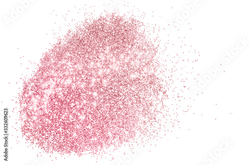 Rose gold glitter on white background