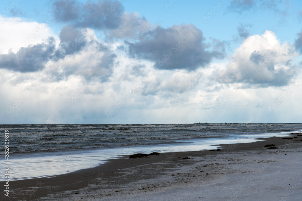 Baltic sea coast in cold and snowy day.