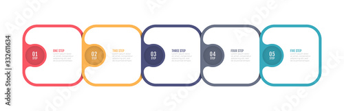 Timeline Infographic label design with 5 number options, steps or processes. Vector business template.