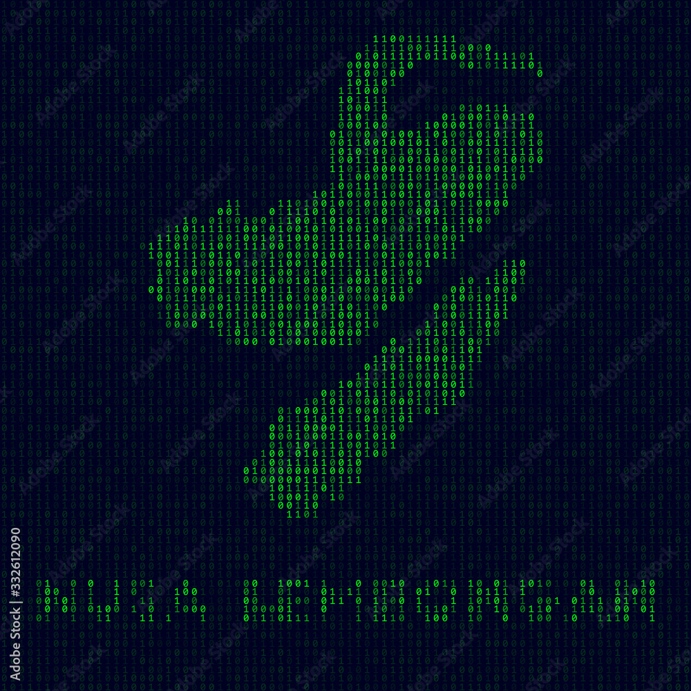 Digital Nusa Lembongan logo. Island symbol in hacker style. Binary code map of Nusa Lembongan with island name. Authentic vector illustration.