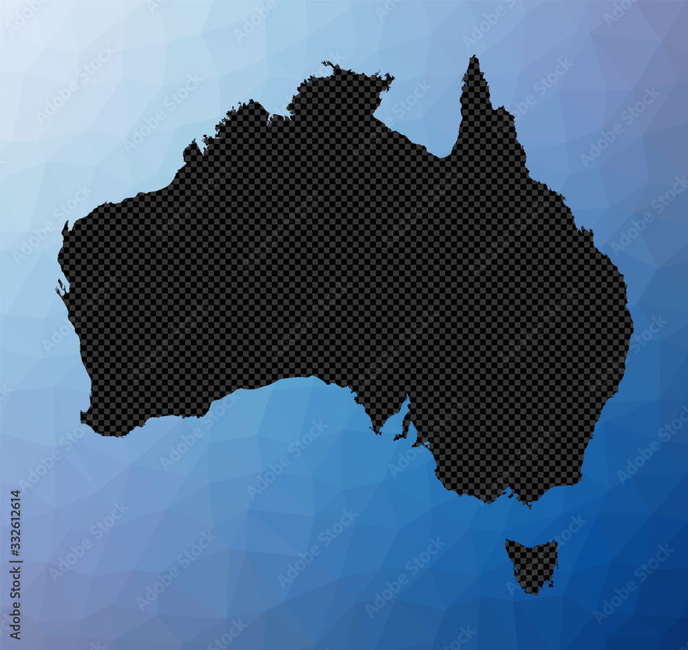Australia geometric map. Stencil shape of Australia in low poly style. Modern country vector illustration.