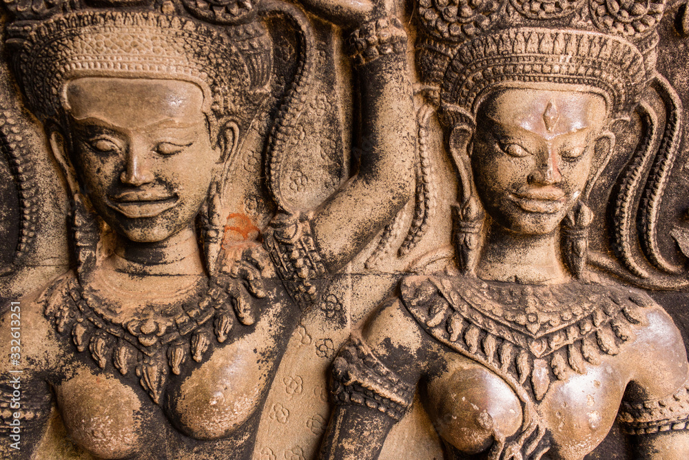 Εκτύπωση καμβά Ancient Khmer carving/relief of goddess detail