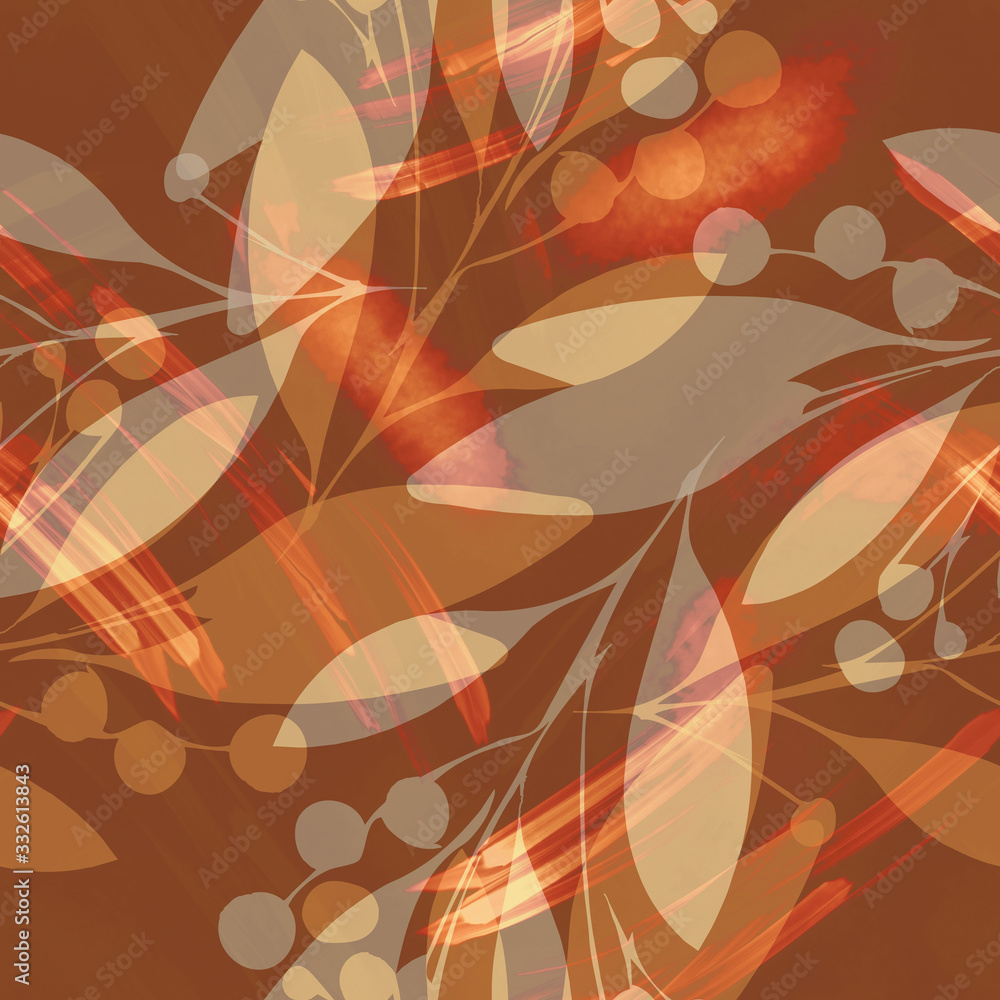 Floral Seamless Pattern with Brush Strockes.