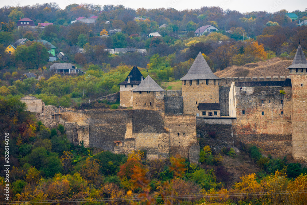 Khotyn Fortress panoramic view in autumn