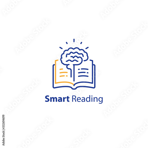 Brain and open book, intellect development, smart thinking, fast reading, summary concept