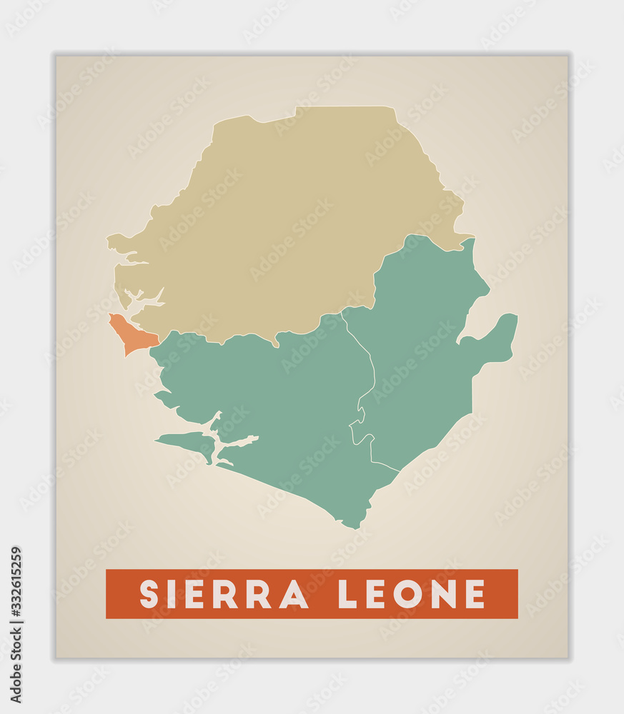 Sierra Leone poster. Map of the country with colorful regions. Shape of Sierra Leone with country name. Elegant vector illustration.