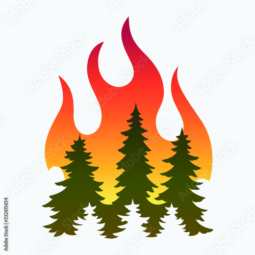 Forest fire, fir trees in fire. Simple vector