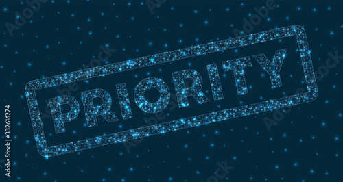 Priority word in digital style. Glowing geometric priority badge. Radiant vector illustration.