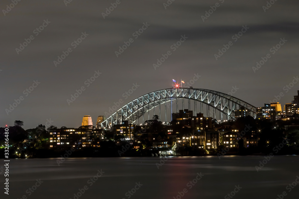 Night shot (Long exposure) of the skyline of Sydney with the Harbour Bridge.