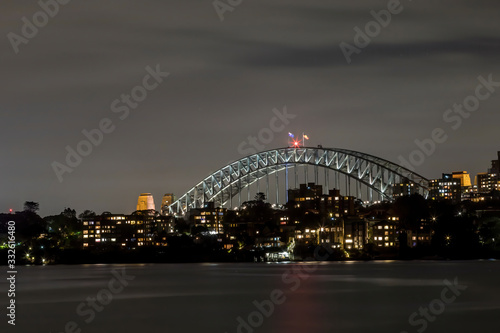 Night shot  Long exposure  of the skyline of Sydney with the Harbour Bridge.