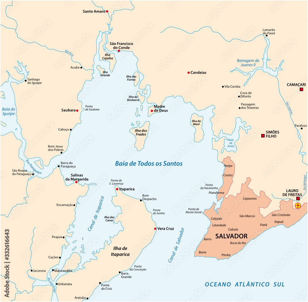 Obraz premium Map of the Bay of All Saints in the Brazilian state of Bahia