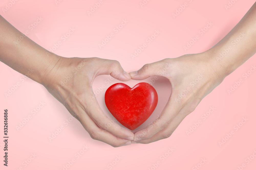 Hands holding a red heart. and donation concepts Hands holding a red heart. and donation concepts