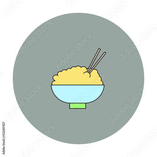 bowl of rice with chopsticks on white background