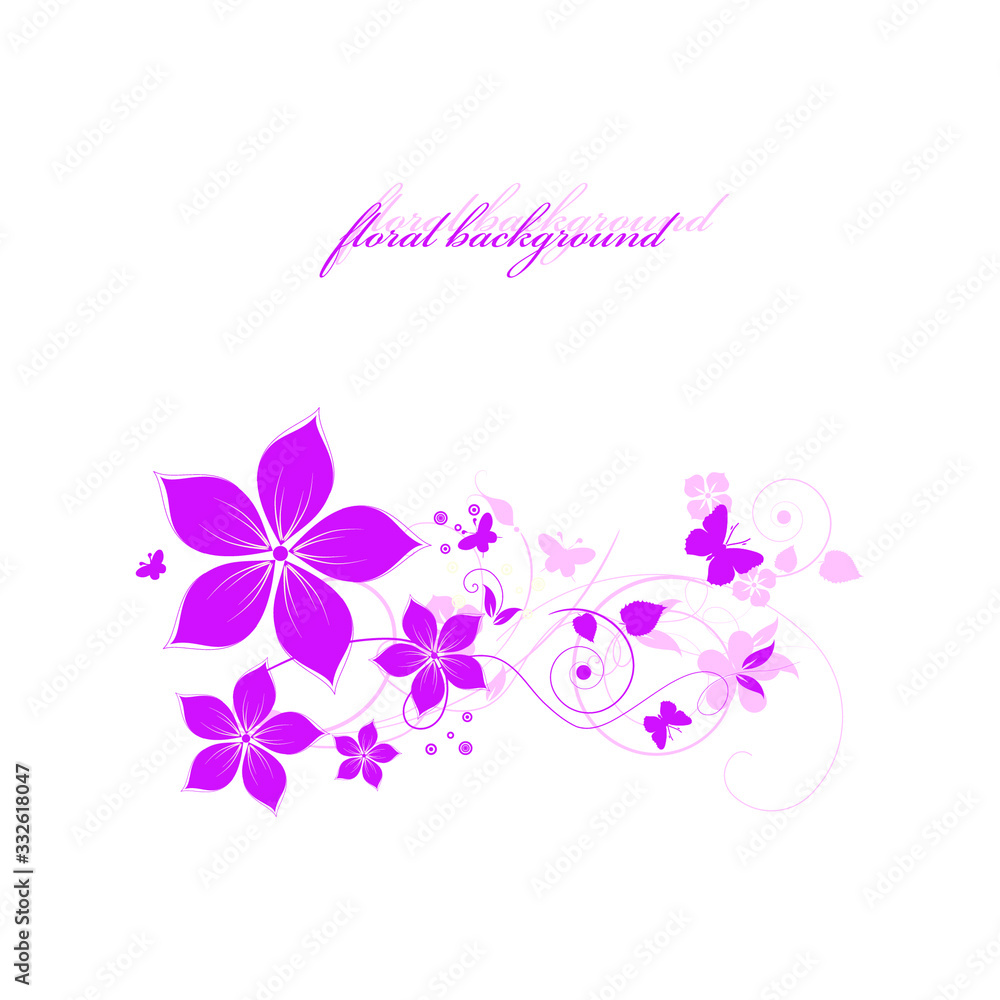 abstract background with flowers and butterflies