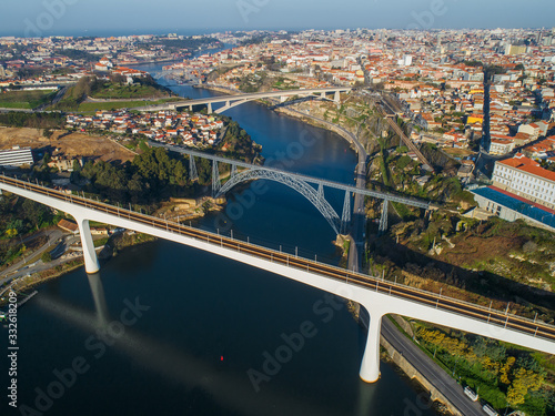 Fotografia, Obraz Aerial of bridges and Douro river in Porto