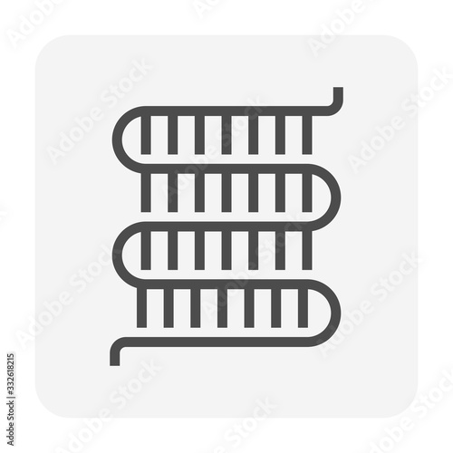 Condenser coil vector icon consist of copper or aluminium tubes, fins for holds refrigerant, gas, pressure in air compressor machine for ductless system, heating ventilation, air conditioning hvac.