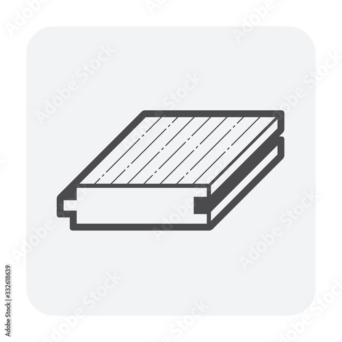 Solid wood flooring vector icon. That is floor finishing material made of planks milled from a single piece of timber. Include tongue and groove for joining with other. For home interior decoration.