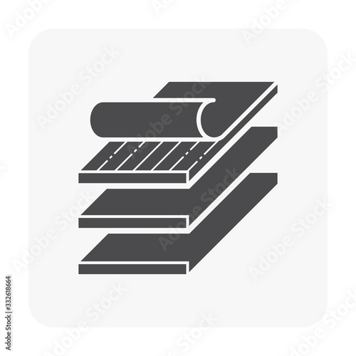 Engineered wood flooring vector icon. That is a floor finishing material for home interior decoration. Consist of hardwood layer  bonded over plywood. Include tongue and groove for joining with other.