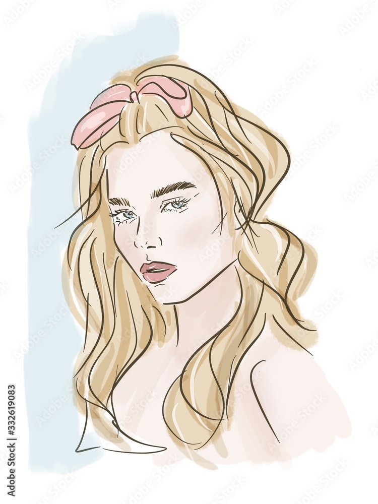 one line drawing, portrait of a beautiful girl, stylization fashion and style, fashion illustrations one line drawing, portrait of a beautiful girl, stylization fashion and style, fashion illustrations