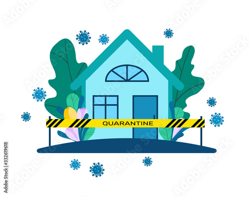 Stay at home. Quarantine in your home. Flying viruses. Coronavirus pandemic and social distance. Self-isolation to stop the outbreak of the virus. Vector