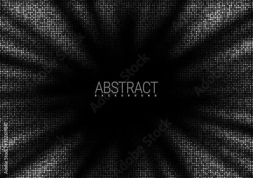 Abstract background for a festive event. A flash of silver sparkles scattering from the center on a black background. Silver radial halftone texture pattern. Vector illustration.