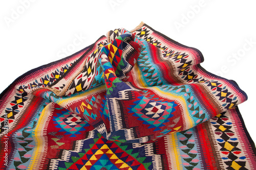  Old Persian Colourful Arabesque and handmade carpet, rug gelim and gabbeh with pattern.