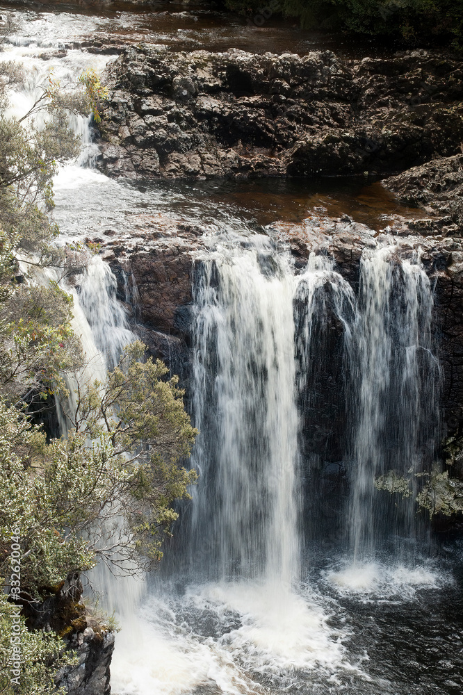 Cradle Mountain Tasmania, aerial view of waterfall and pond below