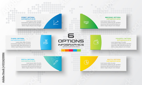 Business infographics template 6 steps rectangle,Vector illustration.