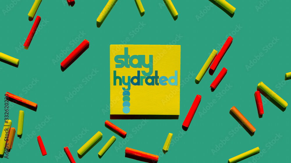 stay hydrated yellow post it paper and green background stay hydrated yellow post it paper and green background