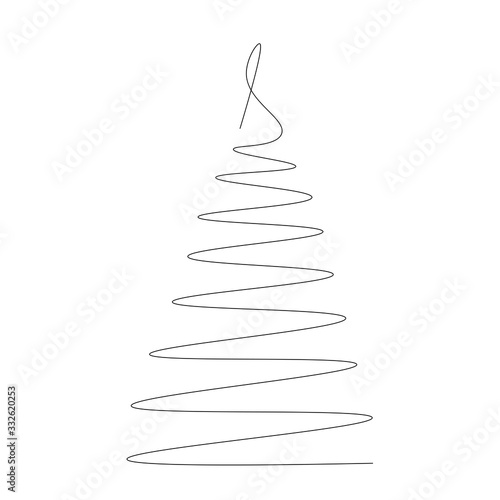 Christmas tree one line drawing, vector illustration