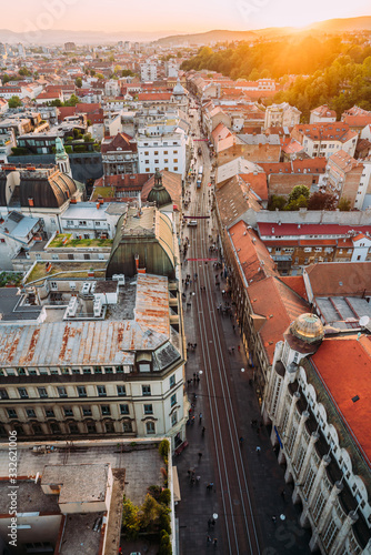 Zagreb Croatia. Aerial View from above of Ban Jelacic Square photo