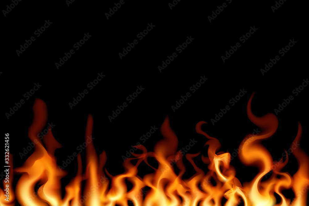 Realistic fire on a black background. Realistic fire on a black background.