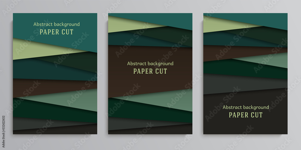 Fototapeta premium Set abstract geometric background in paper cut style. Straight lines. Design for brochures, posters, flyers, advertising. Place for text. Vector