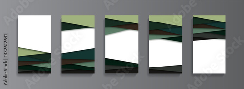 Set for social media stories. Design in paper cut style, art. Vector, place for text. Abstract geometric background