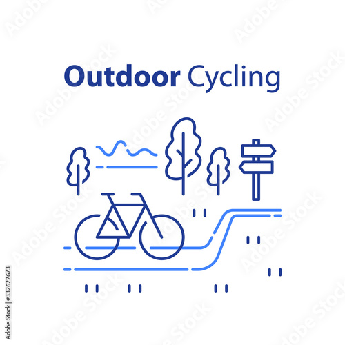 Outdoor cycling concept, riding bicycle trip, nature tourism, summer tour