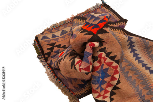 Old Persian Colourful Arabesque and handmade carpet, rug gelim and gabbeh with pattern. 