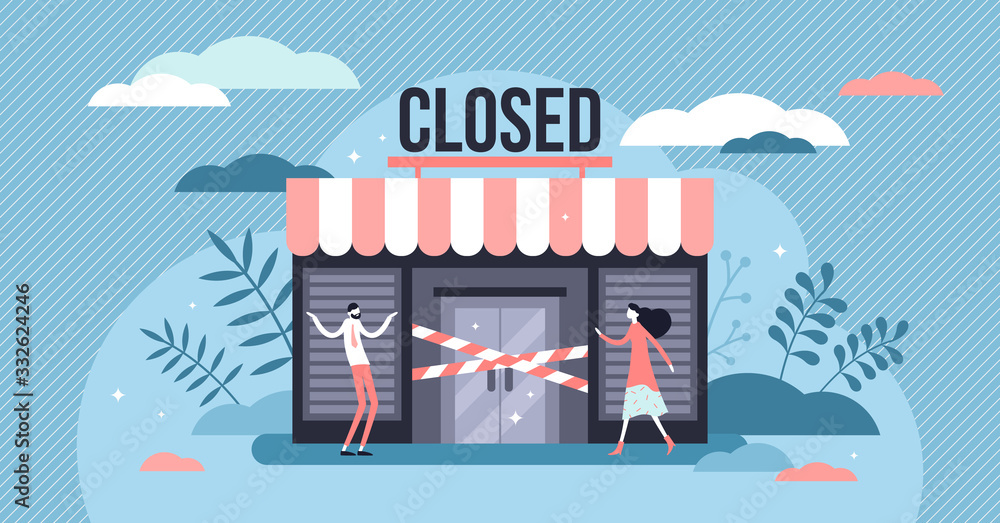 Closed business concept, flat tiny persons vector illustration - obrazy, fototapety, plakaty 