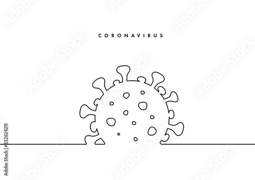 COVID-19 continuous line symbol. Concept Coronavirus, virus silhouette, corona virus inscription one single line on a white background, line drawing, vector illustration
