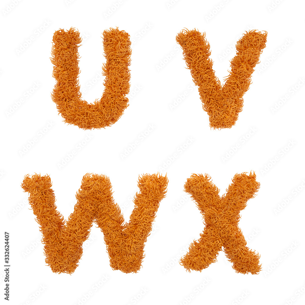 Fototapeta premium High Quality Sharpened Hairy Letters with Isolated Background 3D Illustration