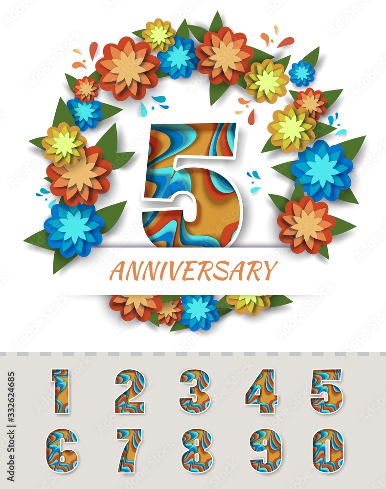 Fototapeta premium 5 year anniversary greeting card, poster vector template